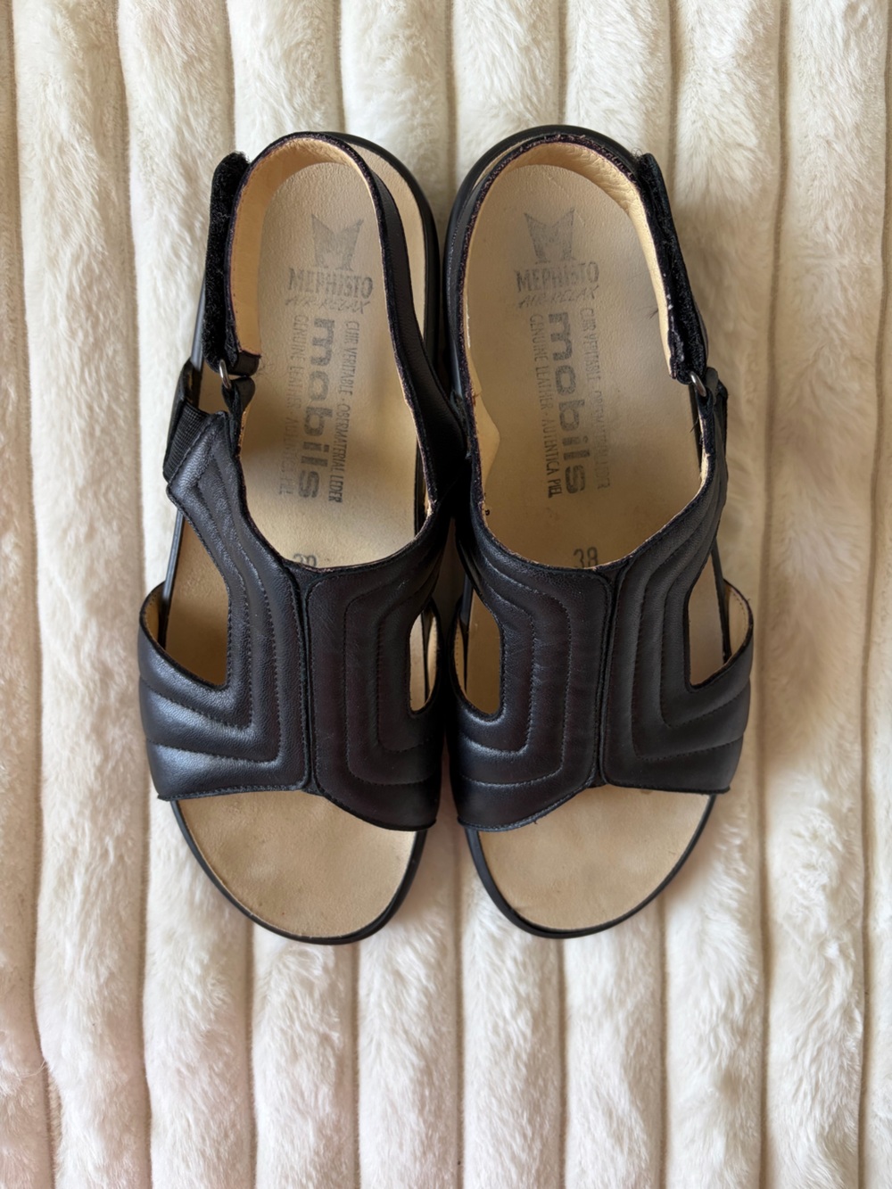 Mephisto Black Leather Mobils Open-Toe Slingback Sandals